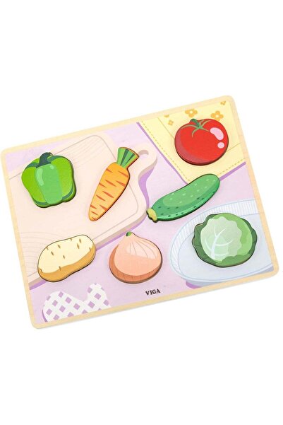 Generic VIGA 7 Piece Vegetable Block Puzzle - Montessori Wooden Toy for Kids