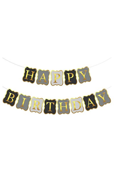 Generic Black and Silver Happy Birthday Banner for Party Decorations
