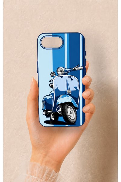 Vip Case Blue Scooter Patterned Silicone Case Compatible with iPhone 16E
