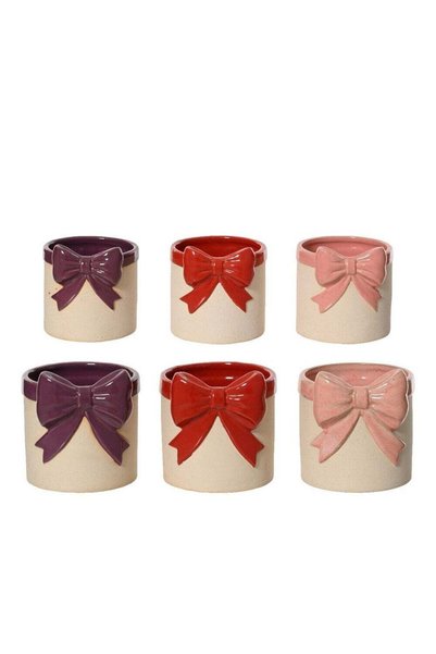 Generic Kaemingk Planter – Dolomite with Bow, Christmas Holiday Decoration, F...