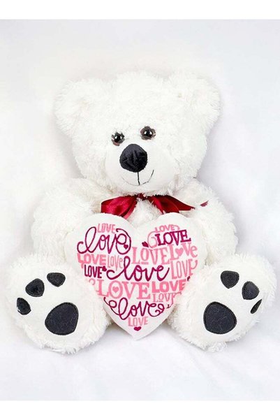 Generic Teddy Bear With Heart, 12″Soft White Stuffed Bear Plush Toy, Valentin...