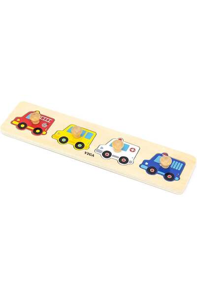 Generic VIGA Vehicles 4 Piece Knob Puzzle - Montessori Wooden Toy for Kids