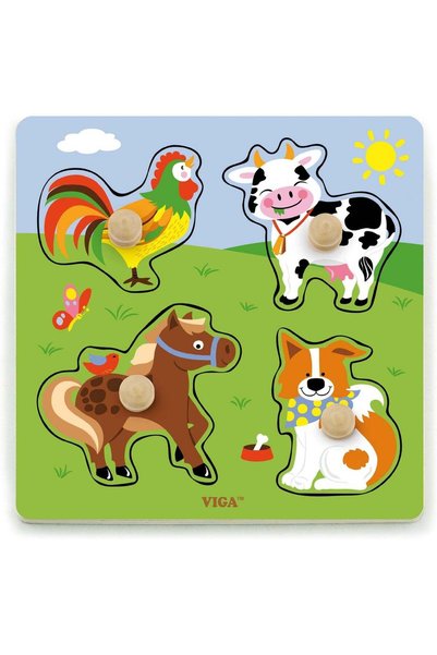 Generic Big Wooden Knob Puzzle - Farm Animals