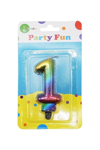 Generic Metallic Rainbow Number 1 Candle 3inch
