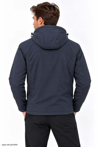 ModaPlaza Erkek Üst Cep Fermuarlı İçi Peluşlu Kapüşonlu Softshell Mont 161