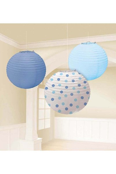 Generic Baby Boy Printed Round Paper Lanterns 9.5in 3pcs, Baby Shower Party D...