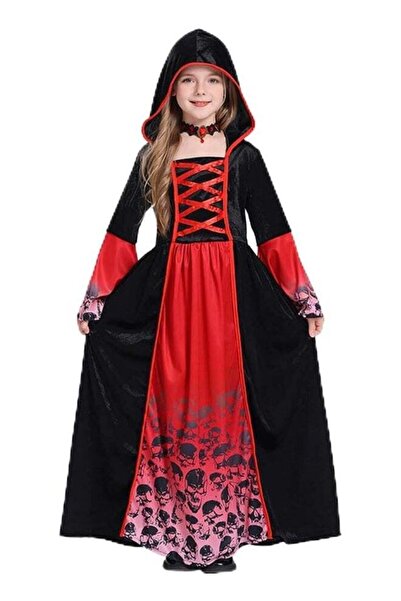 Generic Kids Black & Red Vampire Costume – Hooded Gothic Dress For Halloween,...