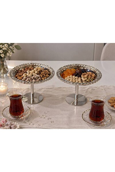 RoyalDecorHome Paslanmaz Çelik 12 CM Ayaklı 2'li Servis Sunum, İkram, Kahvalt...