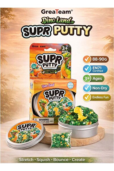 Generic GreaTeam Dino Land SUPR Putty 88–90G in Metal Tin Box with Dinosaur F...