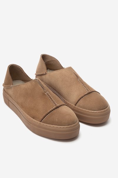 AYLİN DOLAY Kadın Hakiki Deri Camel Süet Rahat Kalın Tabanlı Günlük Spor Sneakers Ayakkabı