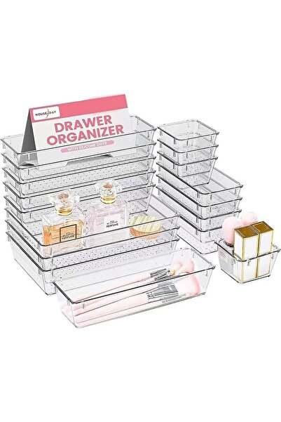 GENERAL منظمات الأدراج 25 قطعة، صناديق بلاستيكية شفافة، فواصل تخزين، أحجام مخ...