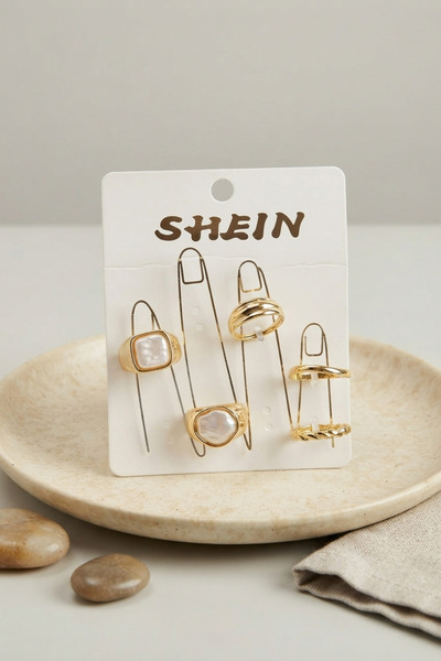 STİLLOVE Gold Color Brass Stone Detailed Bohemian Ring Combination Byk4282