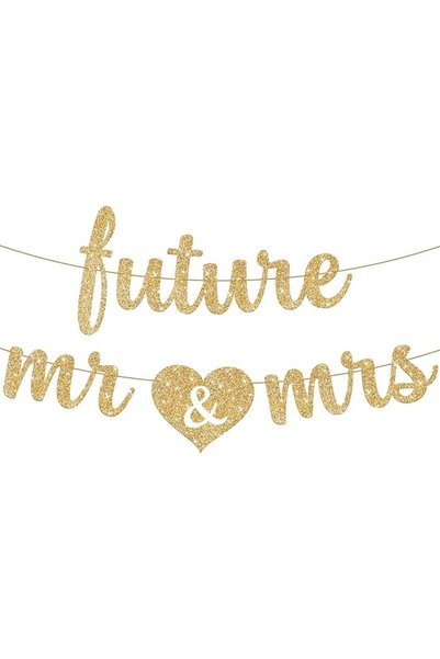 Generic Gold Glitter Future Mr & Mrs Banner - 10 Feet, Pre-Strung, No DIY | F...