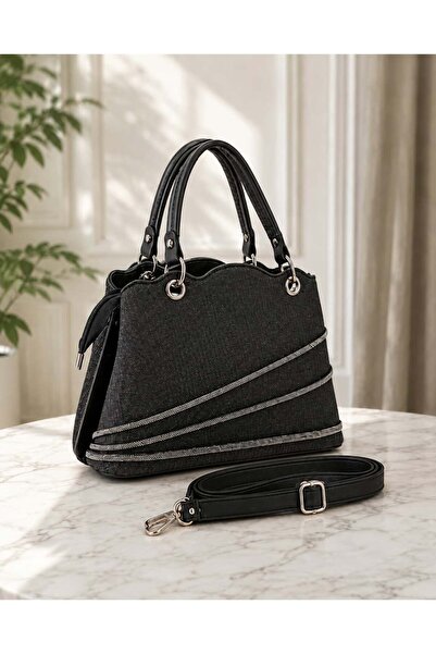 zemihra Women's Silver Stone Striped Two-Compartment Fully Lined Adjustable S...