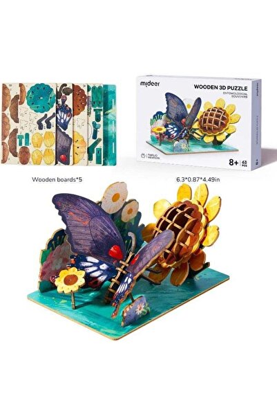 Generic 3D Wooden Insect Puzzle Papilio Memnon Butterfly with Sunflower Scene...