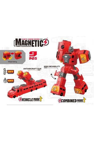Generic Magnetic DIY Robot Transformer – 9 Piece Red "Armor" Action Figure Pl...
