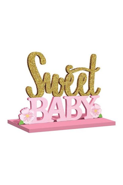 Generic Baby Shower - Floral Baby Stand Up Sign With Glitter