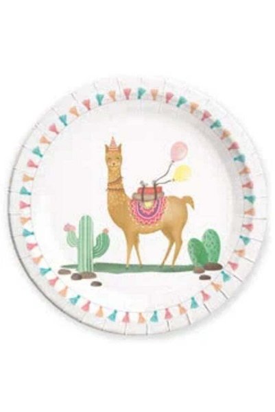 Generic Llama Fiesta Paper Plates 23 cm – Cute Pastel Party Plates with Cactu...