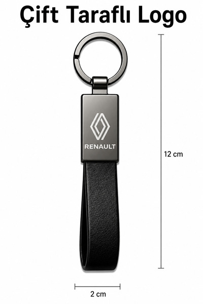 Baghes Car Keychain with Logo Shiny Metal & Leather – Double-Sided Logo, Premium Stylish Design, 12 X 2 cm Size, Car Accessory