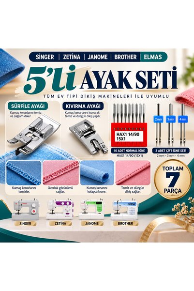 Elmas Janome Singer Ev tipi dikiş makinası Tayvan Ayak Set (nervür,kıvırma,sürfile,büzgü,gizli Fermuar) çift iğne seti