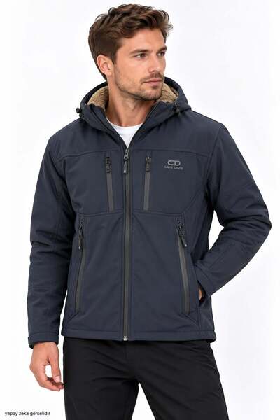 ModaPlaza Men's Top Pocket Zippered Plush Lined Hooded Softshell Coat 161