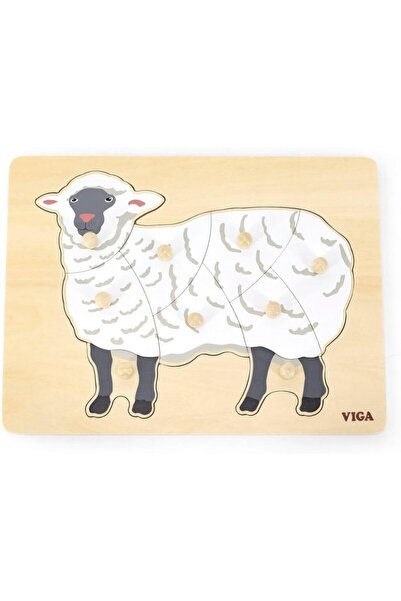 Generic VIGA Sheep 9 Piece Knob Puzzle - Montessori Wooden Toy for Kids