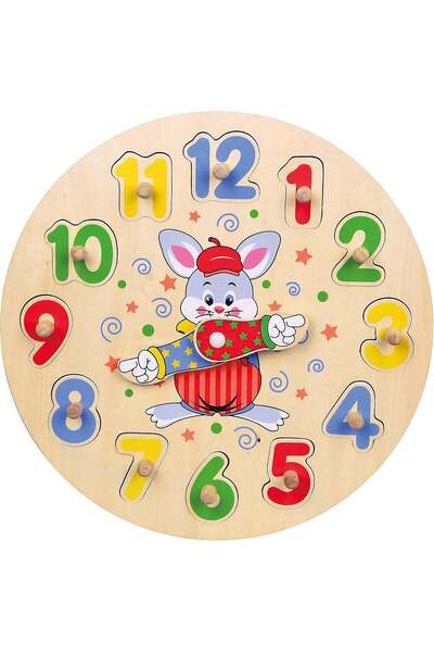 Generic VIGA 12 Piece Knob Puzzle Clock - Montessori Wooden Toy for Kids