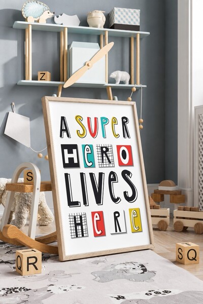 KEYFHOME Superhero Lives Here Γραπτό Πλαίσιο MDF Πίνακας Αφίσα Διακόσμηση Τοί...