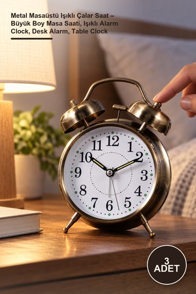 Yenilig 3 Pieces of Metal Desktop Lighted Alarm Clocks – Large Size Table Clo...