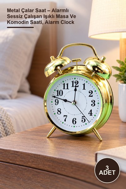 Yenilig 3 Metal Alarm Clocks – Silent Running, Illuminated Desk and Bedside C...