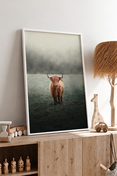 KEYFHOME Sisli Highland Cow Framed Mdf Painting Poster Living Room Wall Decor...