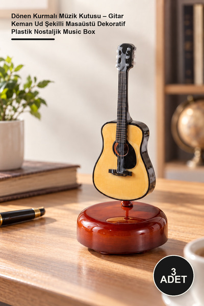Yenilig 3 Adet Dönen Kurmalı Müzik Kutusu – Gitar Keman Ud Şekilli Masaüstü Dekoratif Plastik Nostaljik Music Box
