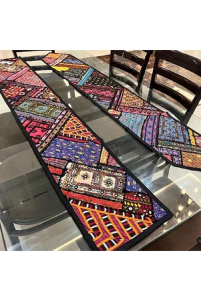 Generic Brand Boho Ethnic Handmade Table Runner – Embroidery & Sequin Patchwork