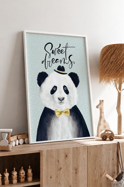 KEYFHOME Sweet Dreams Panda înrămat MDF Tablou Poster Decor de perete pentru ...