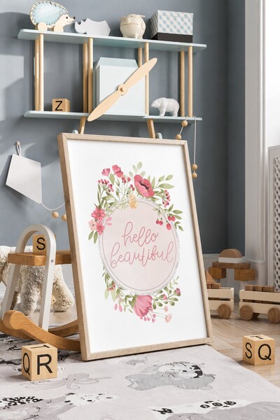KEYFHOME Hello Beautiful Floral Πλαισιωμένη Αφίσα Ζωγραφικής σε MDF Δώρο Διακ...