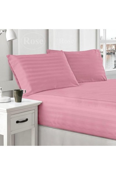 ROSEBLACK طقم ملاءات سرير فاخر من ثلاث قطع بنمط مخطط مع جيوب عميقة وأكياس وسا...