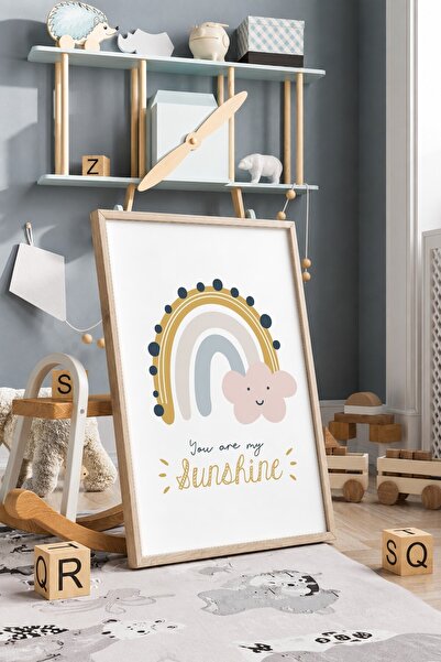 KEYFHOME You Are My Sunshine Rainbow Framed MDF Painting Poster Baby Room Wal...