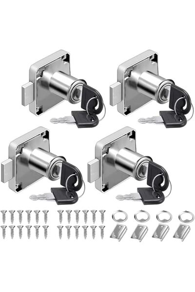 Yelajoy 4 Pcs Silver Kirsite Cabinet Drawer Lock with Screw, Lock Plate and K...