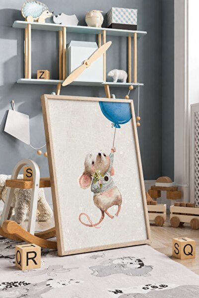 KEYFHOME Balon Mouse Încadrat MDF Tablou Poster Decor de perete pentru camera...
