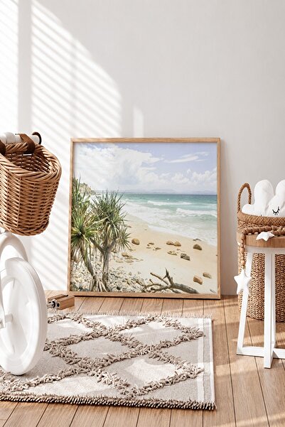 KEYFHOME Peisaj de coastă tropicală înrămat MDF Tablou Poster Living Decor de...
