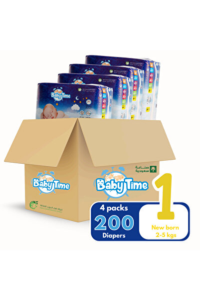 Babytime حفاضات بيبي تايم مقاس (1) - كرتون كبير - 200 حفاضة