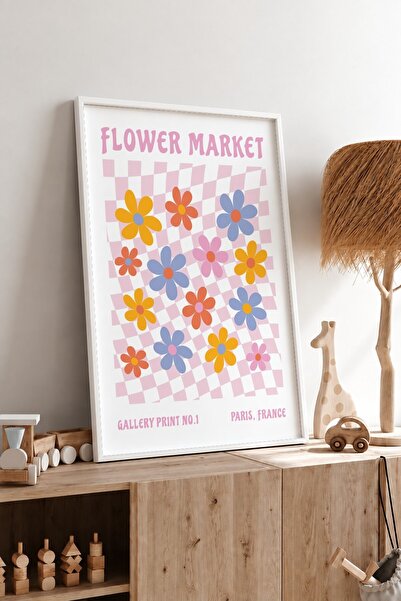 KEYFHOME Piața de flori cu flori înrămate MDF Tablou Poster Living Decor de p...