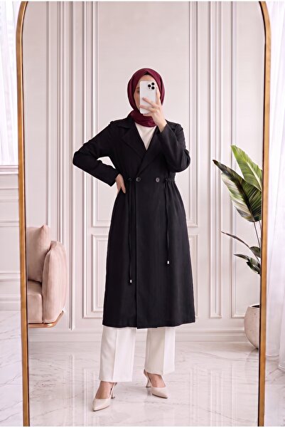 MİHRA STORE Mahidevran Waist Drawstring Double Button Cap-Ek1123 Black