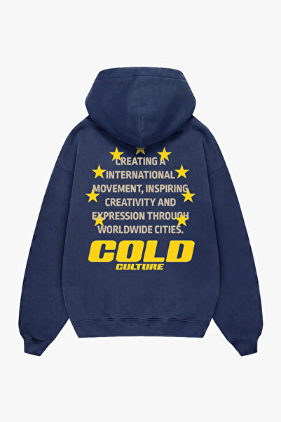Sekizbiraltı هودي أزرق اللون للجنسين مطبوع عليه Cold Culture