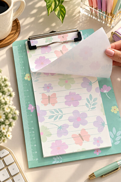 Daks Floral Patterned Secretary's Notepad 15X22 cm – 38 Sheets Lined Notepad - Green