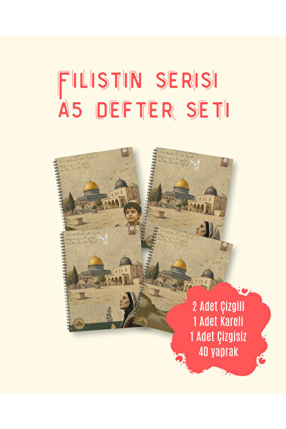 Filistin Serisi Mescid-i Aksa Temalı A5 Spiralli Defter Seti - Anlamlı Hediyelik Set