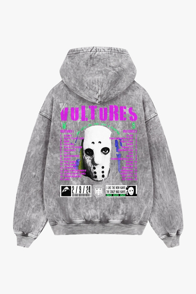 Sekizbiraltı Vultures Printed Washable White Oversize Unisex Hoodie