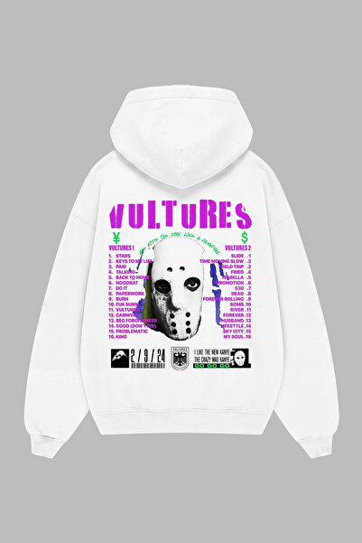 Sekizbiraltı Vultures Printed White Oversize Unisex Hoodie