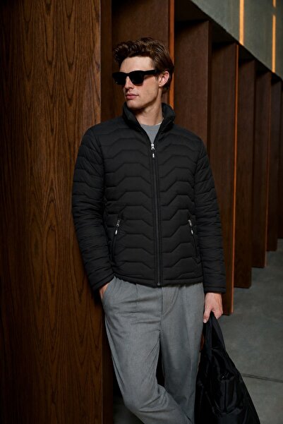 comstar Men's Fit Zippered Thick Black Puffer Coat