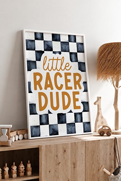 KEYFHOME Little Racer Dude Tablou MDF cu cadru în carouri Poster pentru camer...